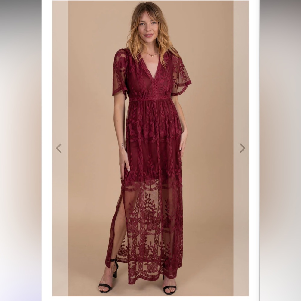 *Never worn* Light My Fire Wine Lace Maxi Dress
